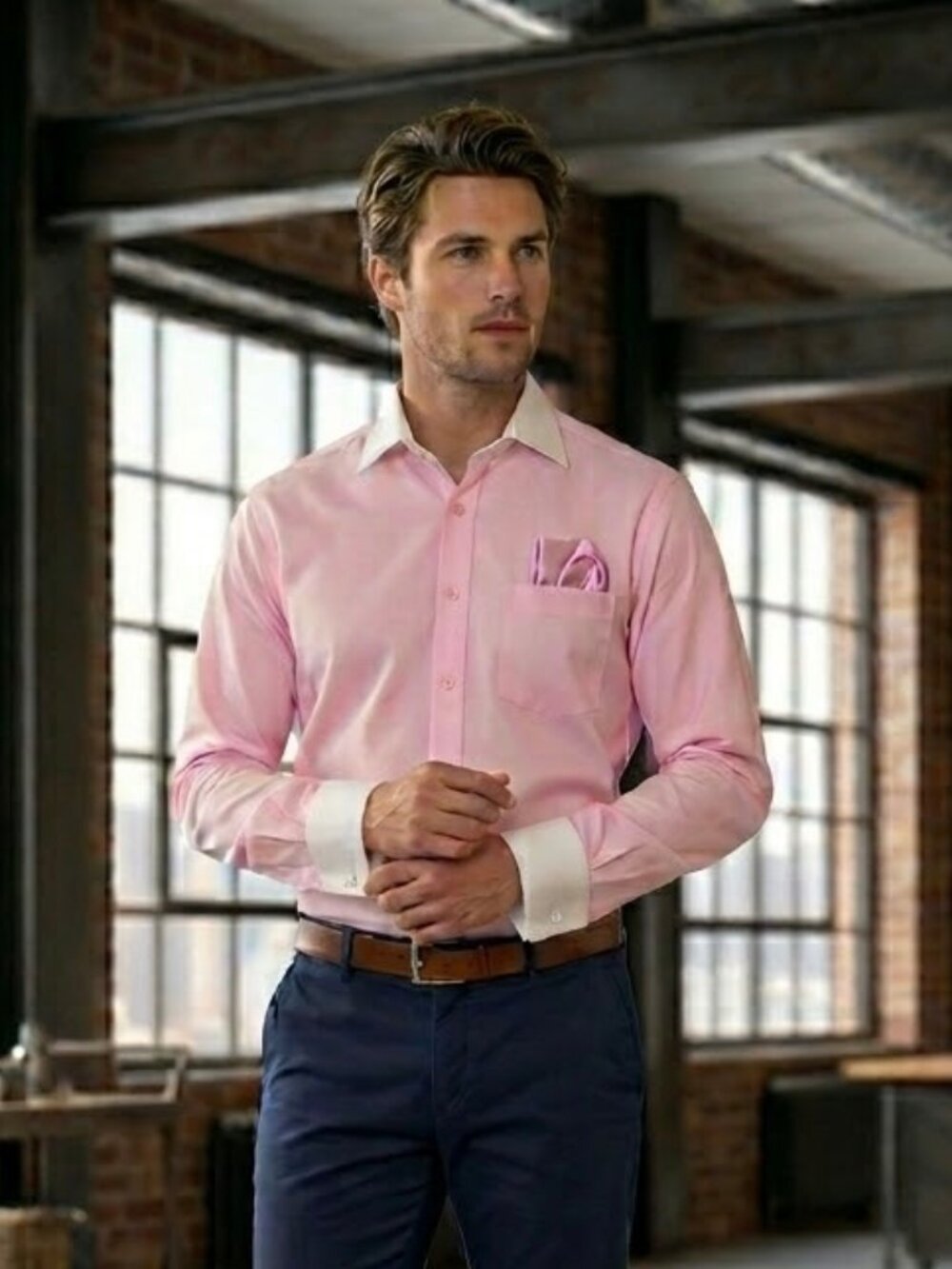 ROSSI MAN Dress Shirt Pink Two-Tone Size XL NEW - RS2